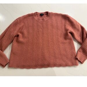Express Sweater Women Medium Pink Wavy‎ Knit Crew Neck Long Sleeve